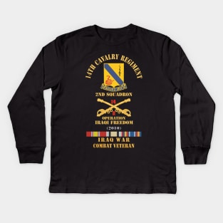 Army - 14th Cavalry Regiment w Cav Br - 2nd Squadron - OIF - 2010 - Red Txt Cbt Vet w IRAQ SVC X 300 Kids Long Sleeve T-Shirt